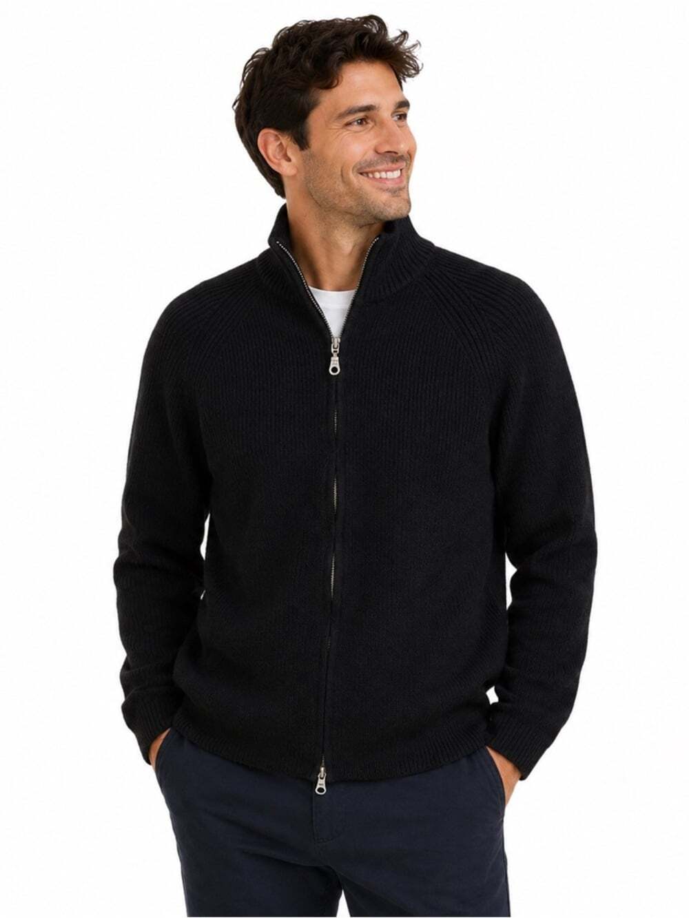 Eastside Westside Black 100% Wool Full‑Zip Sweater Men’s Large Classiccore